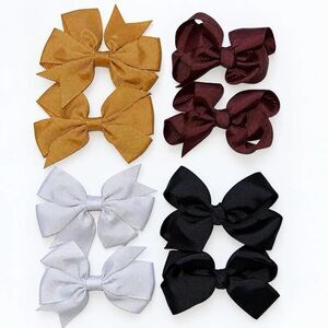 Girls Hair Bow Clips 8 Pc Lot 4 Matching Pairs Mustard Brown White Black